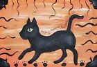 Black Cat Art Print From Painting 8X10, Halloween Kitty In Pumpkin Patch Spooky