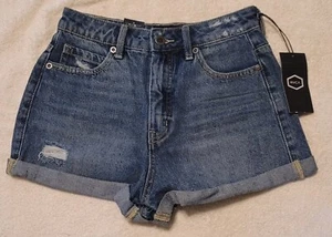 RVCA Hi Roller High Rise Distressed Blue Denim Jeans Shorts 25 NWT - Picture 1 of 4