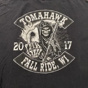 Tomahawk Wisconsin Motorcycle Rally Mens XL Flame Skull 2017 Black Long Sleeve - Picture 1 of 9