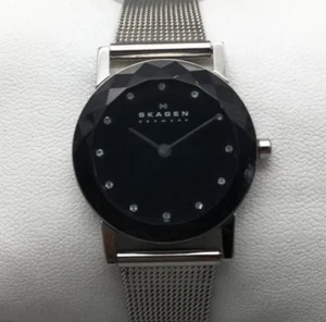 Skagen Watch Women SKW2133 27mm Black Faceted Crystal Mesh Band New Battery - Picture 1 of 16