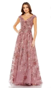 BHLDN Anthropologie Mac Duggal Illusion Cap Sleeve Gown Beaded Embroidery 16 NWT - Picture 1 of 9