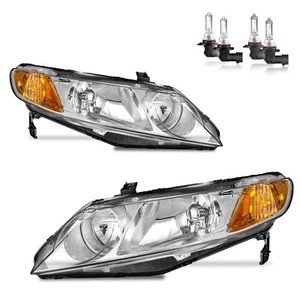 For 2006-2011 Honda Civic Sedan 4Dr Headlights Chrome Lamps w/Bulbs Left+Right - Picture 1 of 8