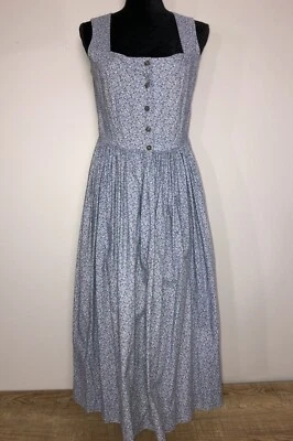 Hand Made Sun Dress Sleeveless Blue Mini Floral Print Buttons Square Neck Cotton - Image 1 of 4