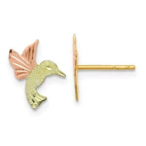 10K Solid Black Hills Gold Hummingbird Studs Bird Lover Post Earrings - Picture 1 of 5