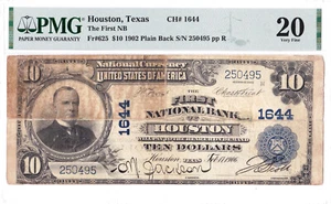 $10 1902 PB National HOUSTON Texas TX ๐บ๐ธ PMG 20 Very Fine! ๐บ๐ธ - Picture 1 of 2