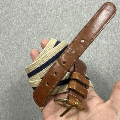 Cinturón Coach Hombre Talla 40 Beige Azul Cuero Tela Surcingle Latón Hebilla Foto 1 de 4
