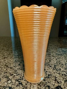 Fire King Anchor Hocking Peach Marigold Thin Ribbed Iridescence Luster Vase - Picture 1 of 7