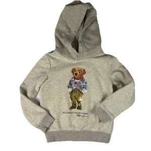 Polo Ralph Lauren Kids Polo Bear Western USA Themed Hoodie, Gray, Size 6 - Picture 1 of 6