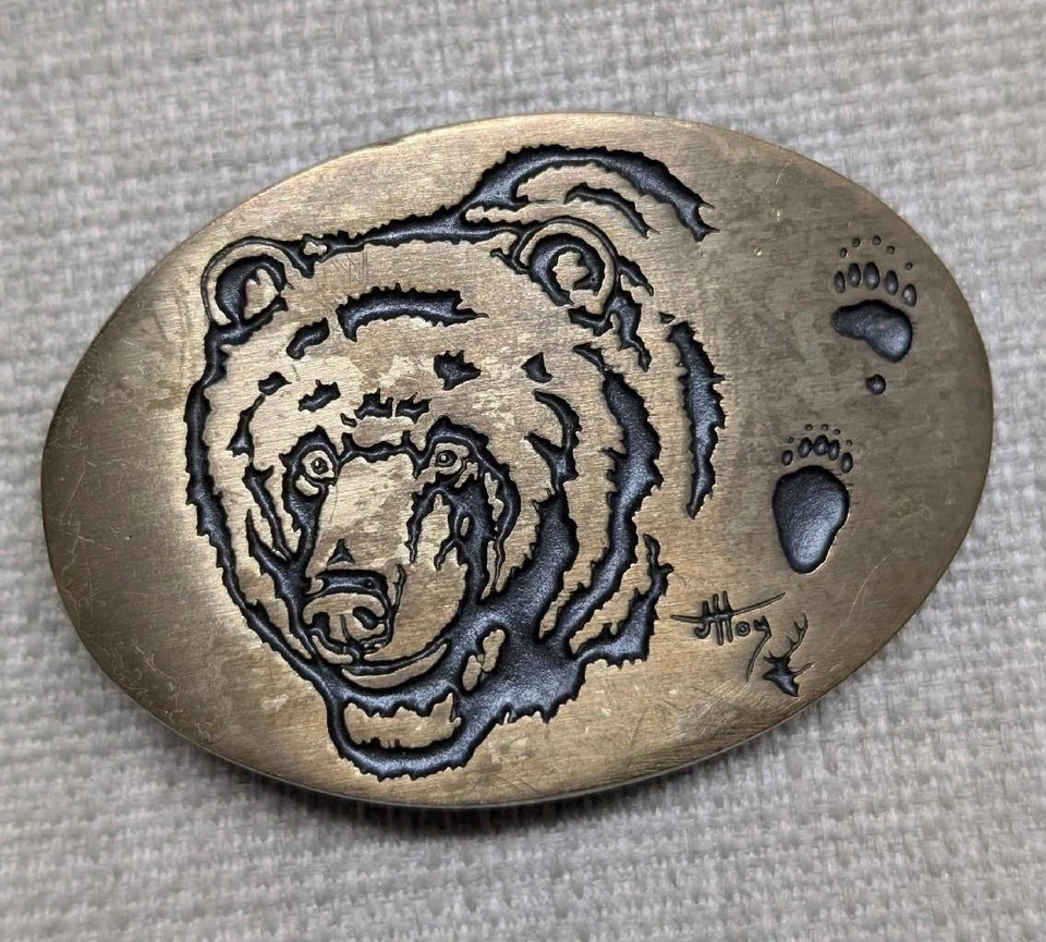 De colección GRIZZLY BEAR Hebilla de Cinturón BRONCE Vaquero Años 70 Western BITTERROOT Latón Foto 1 de 4