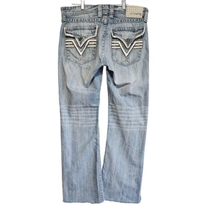 Affliction Jeans Mens 33x30 Light Wash Cut off Distressed Stained Cooper Style - Picture 1 of 14