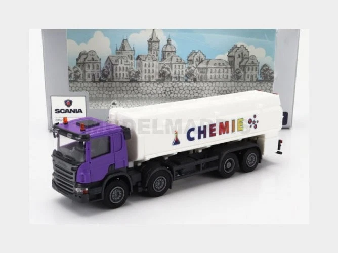 BREKINA PLAST OLM012 Scania - P124.860 Tanker Camion Chemie 3-ASSI 1988 - Blanc - Photo 1/2