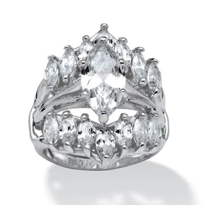 5.98 TCW Marquise-Cut Cubic Zirconia .925 Sterling Silver Engagement Ring Set - Picture 1 of 5