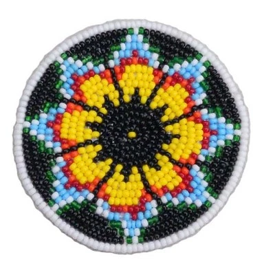 BLACK YELLOW SEED BEADED NATIVE INSPIRED ROSETTE 2.5 inch Q53/1 - Image 1 of 2