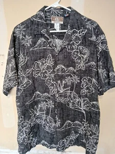 Kalaheo Hawaii Kurzarm Button Down Hemd Grau mit Blumenmuster Herren L - Bild 1 von 3