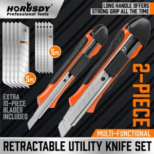 Retractable Box Cutter Utility Knife Lockable 18mm & 9mm Spare Stanley Blades - Picture 1 of 9