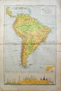 1888=Geo-Graphical Plan..SOUTH AMERICA / PHYSICAL PAPER.Andree.Putzgers.ETNA - Picture 1 of 1
