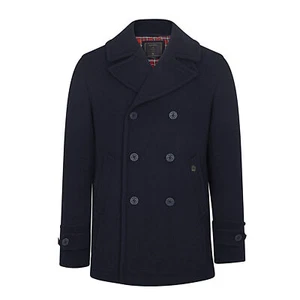 Mens Merc London Classic Retro Peacoat Wool Mix Trench Coat Doyle - Navy Blue - Picture 1 of 5