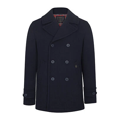 Mens Merc London Classic Retro Peacoat Wool Mix Trench Coat Doyle - Navy Blue - Image 1 of 4