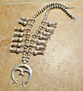 25" MAGNIFICENT Old Navajo Sterling Silver Sandcast SQUASH BLOSSOM Necklace - Picture 1 of 14