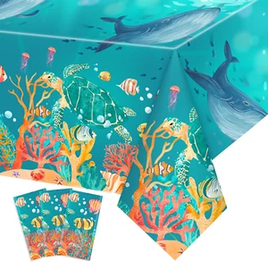 3 Pack under the Sea Tablecloth 54 X 108 Inch Disposable Plastic Ocean Table Cov - Picture 1 of 12