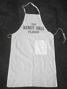 Vintage Werbung weiß Baumwolle Latzschürze "Use Nancy Hall Flour" eine Tasche - Bild 1 von 3