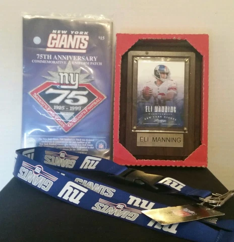 NFL NY GIANTS Football Eli Manning Wood Plaque Neck Lanyard 75 YR Patch SOUVENIR Cover