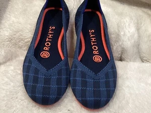 Rothy's The Flat Indigo Gingham Fabric Slip On Round Toe Ballet Flats Women’s 5 - Picture 1 of 10