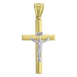 10k Two-Tone Gold Cross Crucifix Religious Charm Pendant for Mens 1.8gm - Picture 1 of 2