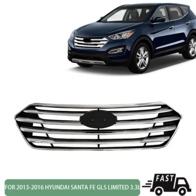 Front Grille Chrome For 2013-2016 Hyundai Santa Fe GLS Limited 3.3L 7 Seat Foto 1 de 4