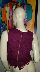 $265 Nwt Artelier Nicole Miller Berry Lace Zipper Cropped Floral Blouse Top L - Picture 1 of 8