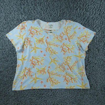 Coral Bay Shirt ' Womens 1X Blue Floral Short Sleeve Pullover V-Neck - Image 1 of 4