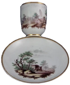 Antique 18thC Doccia Ginori Porcelain Polychrome Scenic Cup & Saucer Scene Italy - Picture 1 of 11