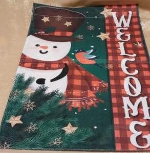 Welcome Garden Flag Snowman Tree Holiday Winter Dbl Sided Approx 18" x 12.5" New - Picture 1 of 12