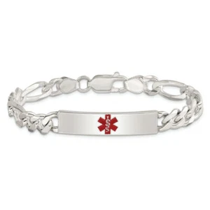 925 Sterling Silver Medical Alert Figaro Mariner Link ID Bracelet - Picture 1 of 12