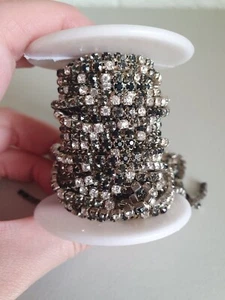 Diamant Strass Kristallkette A++ Qualität Silberbasis 1 Meter SCHWARZ GRAU - Bild 1 von 1