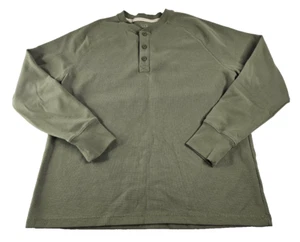 LL Bean Henley T Shirt Men XL Reg Green Waffle Weave Button Long Sleeve Button - Picture 1 of 10