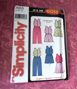 SIMPLICITY 7055 IT'S SO EASY GIRLS VESTS SHORTS & PANTS PATTERN-UNCUT-3-8 - Picture 1 of 2