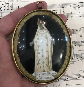 Raro Antiguo Relicario Francés/Ex Voto Nuestra Señora de África bajo Cristal c1880 - Imagen 1 de 4