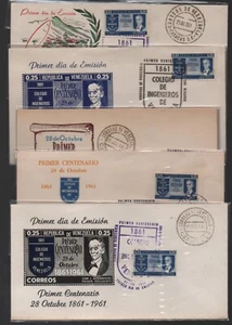Venezuela: 1961; Scott 801 in strip of 5 + 5 F.D.C diff. presentations... VZ2692 - Picture 1 of 2