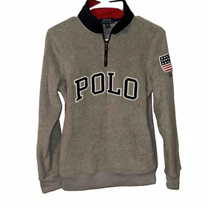 Polo Ralph Lauren 1/4 Zip Fleece Sweatshirt USA Flag Boy’s Sz L Gray - Picture 1 of 6