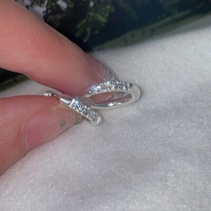 Shiny Solid 925 Sterling Silver 4 CZ Open Heart Hoop Circle Huggie Earrings Gift - Picture 1 of 10