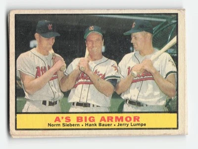 1961 Topps #119 A's Big Armor (Hank Bauer / Jerry Lumpe / Norm Siebern) Poor - Image 1 of 2