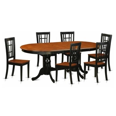 East West Furniture Plainville 7-piece Table and Dining Chairs in Black/Cherry - Image 1 of 4