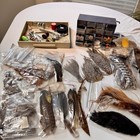 Vintage Estate Fly Tying Material Lot Hackle Feathers Fur Hooks Tools Vice Huge