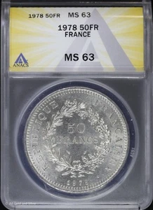 1978 50FR France 50 Francs Hercules ANACS MS 63 | Uncirculated UNC - Picture 1 of 4