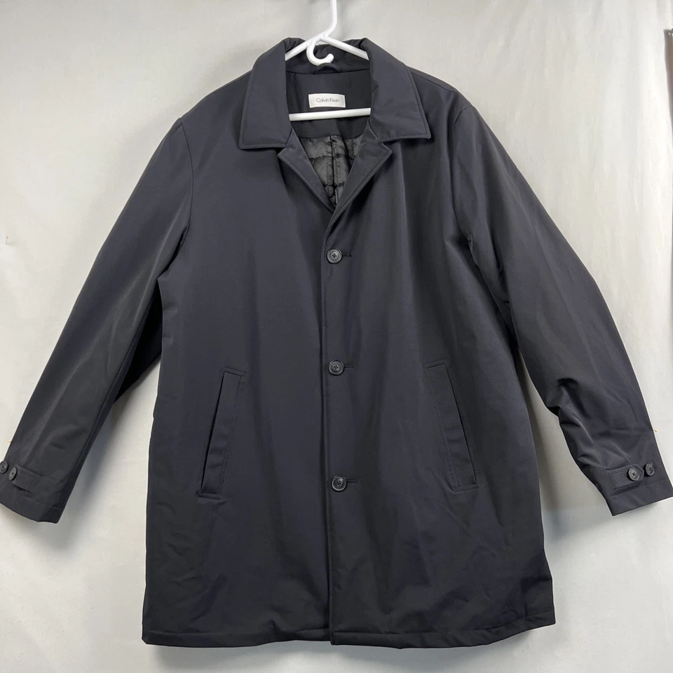 Calvin Klein Coat Overcoat Mens size 48L Button Up Nylon Black Business Classic - Image 1 of 4