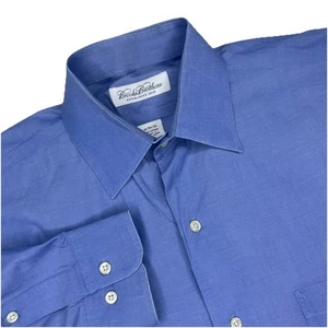 Vtg Made In Hong Kong Brooks Brothers L/S Button Up 16 X 34-35 Blue Cotton READ - Picture 1 of 11