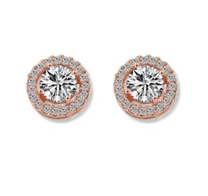 18k Rose Gold Plated Silver Cubic Zirconia CZ Halo Stud Earrings 10mm Gift P25 - Picture 1 of 5
