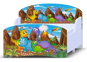 DINOSAURS Toddler Kids Junior Bed + Water Resistant Mattress 70x160 cm 2-8Y - Picture 1 of 7