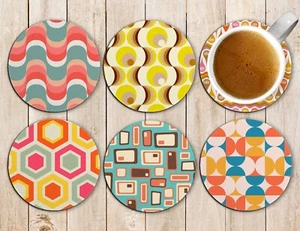Retro Drink Coasters Set Of Six Neoprene Square Or Round - Picture 1 of 23